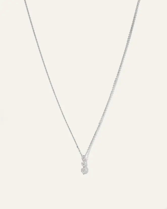 14K Gold Diamond Three Stone Drop Necklace