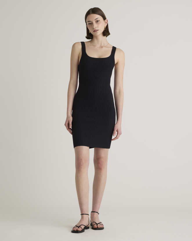 Square Neck Ribbed Knit Mini Dress